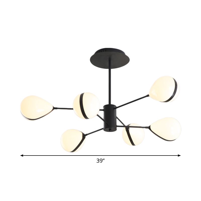 Black Droplet Shade Ceiling Hang Light Modern 6/8/10 Heads Cream Glass Chandelier in Warm/White Light