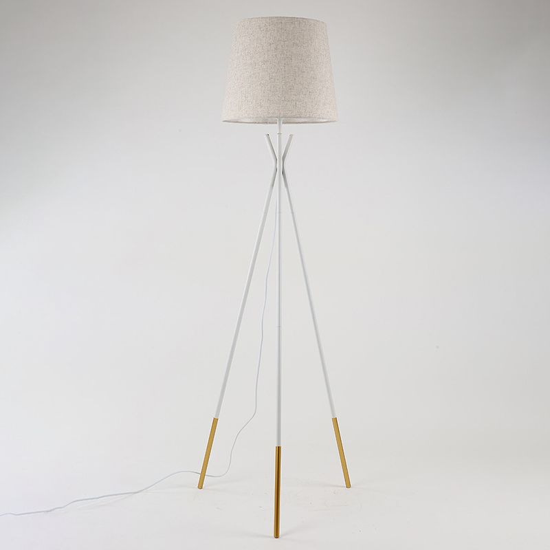 Black/White-Brass Tapered Floor Light Modern 1-Light Fabric Standing Floor Lamp with Tripod