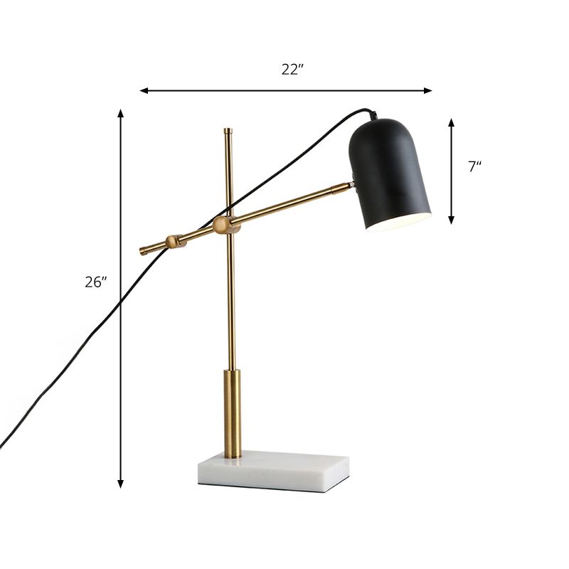 Modern Stylish 1 Bulb Desk Lamp with Metal Shade and Boom Arm Black Domed Reading Book Light for Bedside