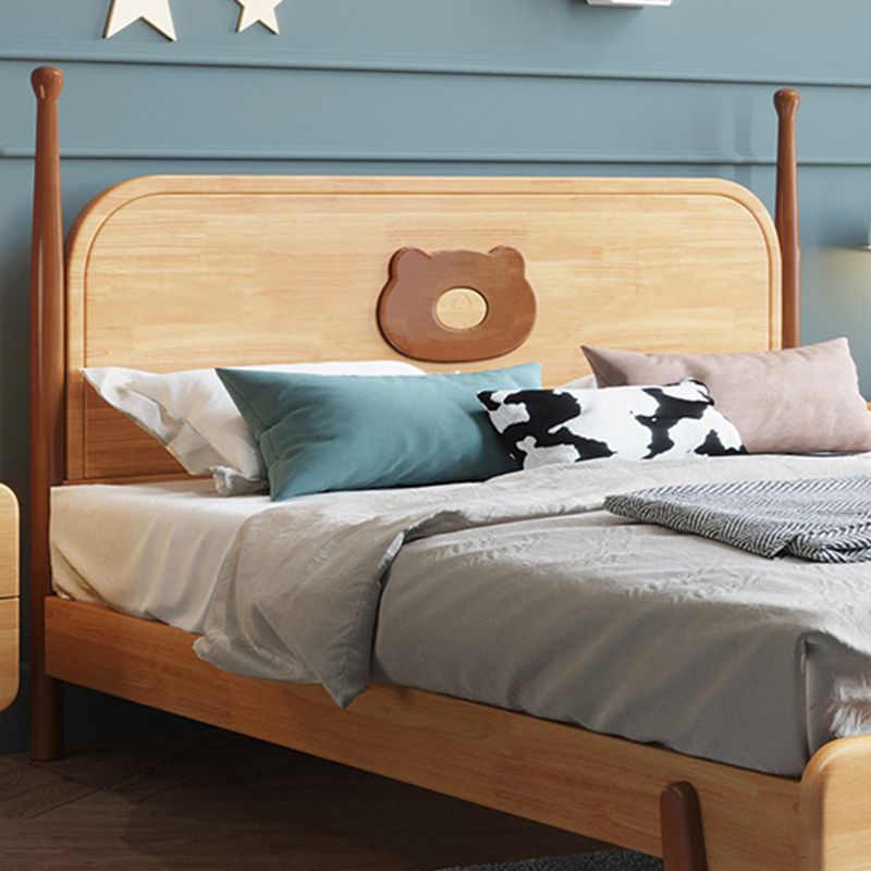 Solid Wood Platform Bed Brown Rubberwood Kids Bed with Headboard