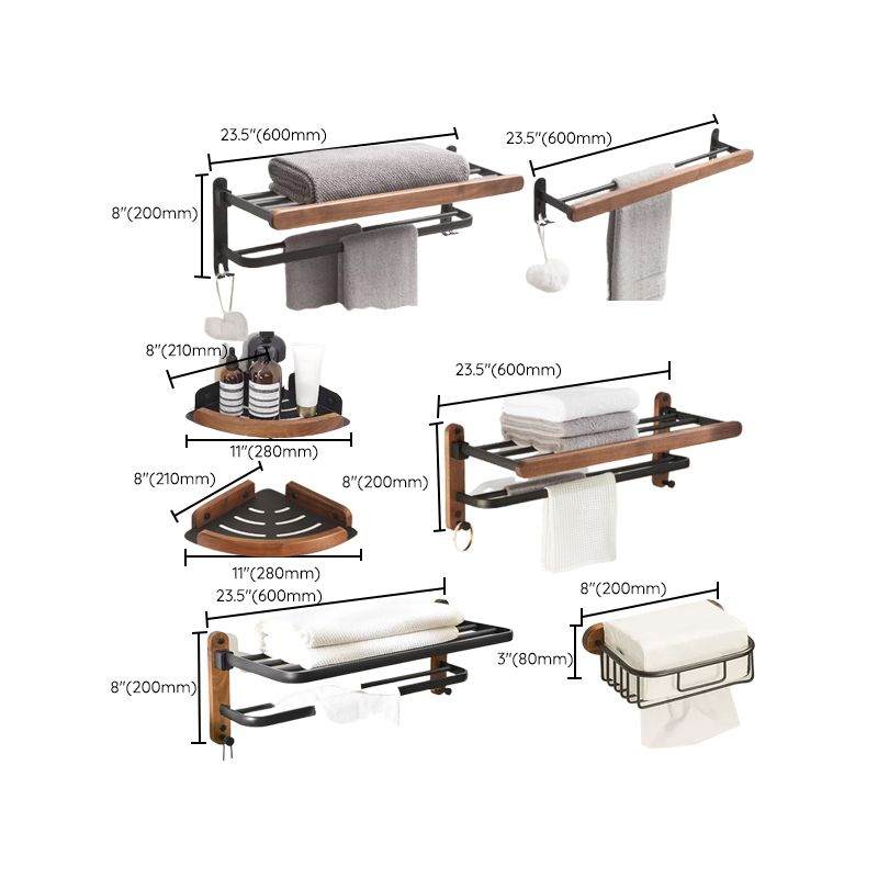 Modern Bathroom Accessory Kit Aluminum & Wood Bath Hardware Set