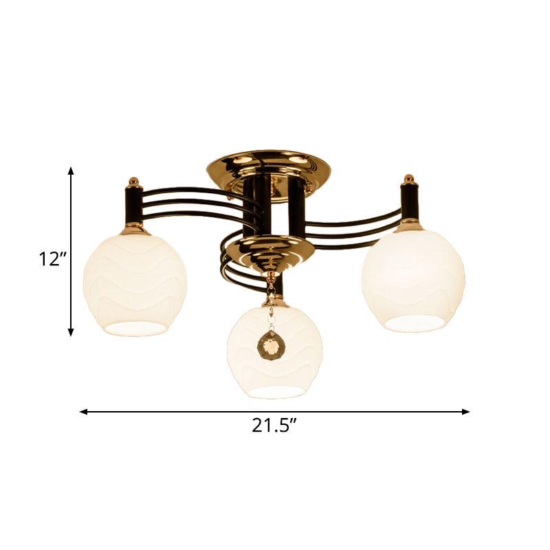 Black 3/6/8 Heads Semi-Flush Mount Vintage Style White Glass Swirl Arm Design Ceiling Light Fixture