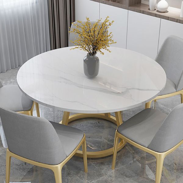 Contemporary Round Dining Table White Sintered Stone Dining Table with Pedestal Base