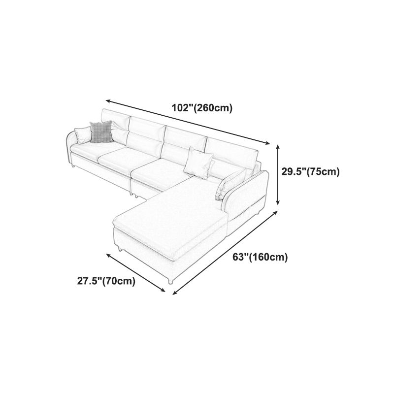 Sectional moderno de brazo cuadrado de cuero con almohadillas con almohadas, resistente a las manchas