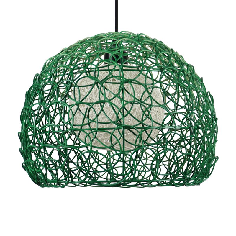 Kit di luce sospesa a gabbia Globe Modern Rattan 1 Testa Green Finitura Green Finitura a sospensione per il ristorante