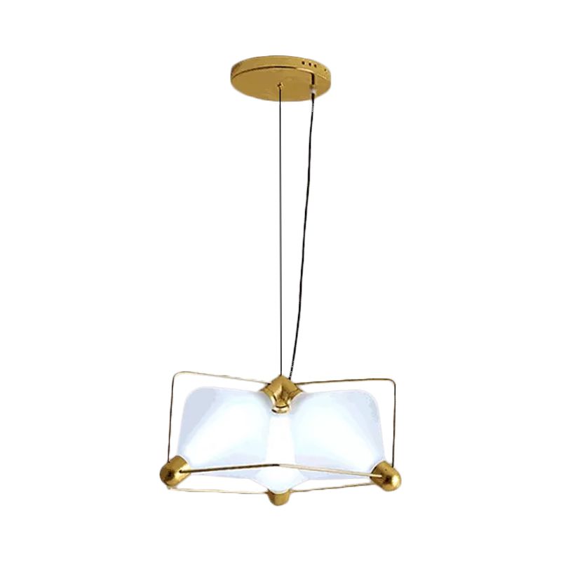 Opal Glass Diamond Ceiling Chandelier Contemporary 3 Bulbs Gold LED Hanging Ceiling Light with Frame in Warm/White Light