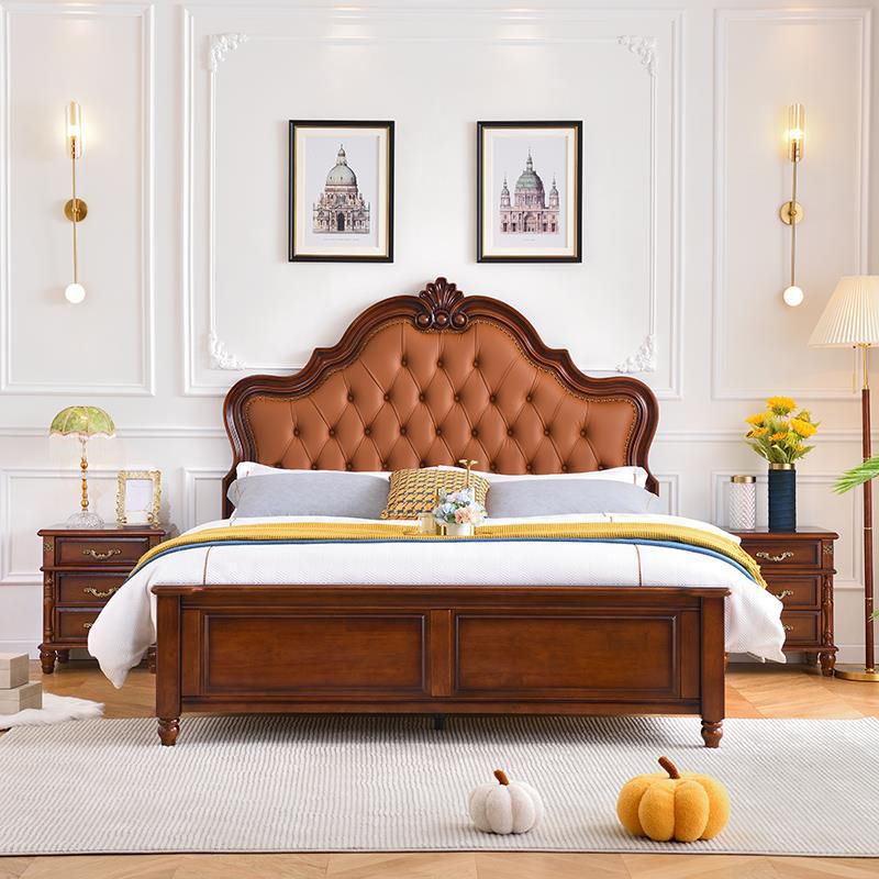 Victorian Tufted Standard Bed Rubberwood Panel Bed with Upholstered Headboard