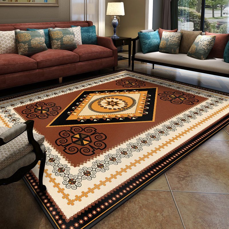 Área de reunión turca RUG Multicolor Patrón tribal Tribal Rug polipropileno Anti-slip Stain resistente alfombra lavable