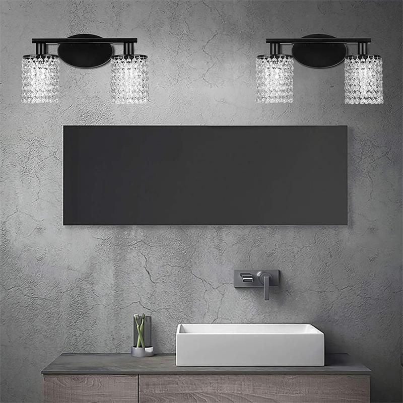 Traditional Multi - Light Vanity Light Crystal Bathroom Vanity Lighting in Black / Chrome