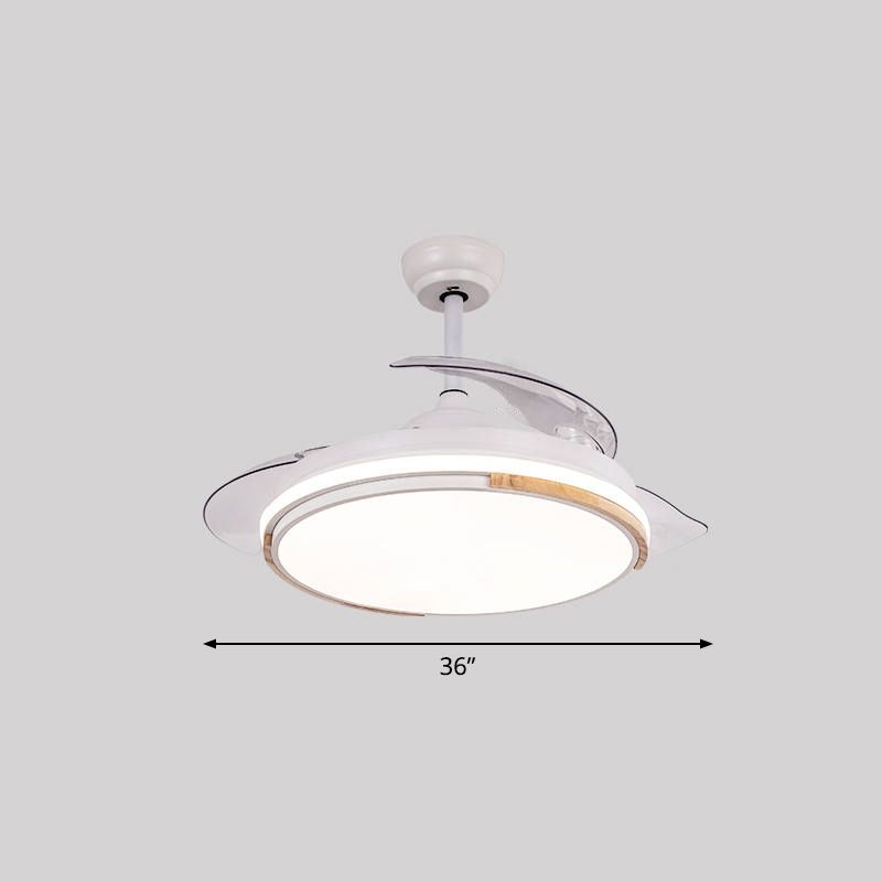 Nordic 3 Blades LED Pendant Fan Lighting Round Remote Control Semi-Flush Light with Acrylic Shade