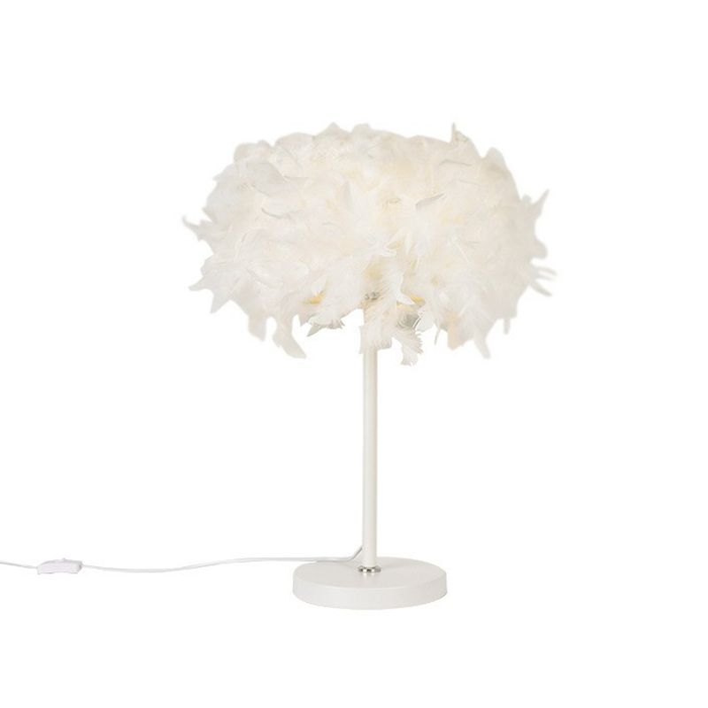 Round Girls Bedside Table Light Feather Single-Bulb Simplicity Nightstand Lighting