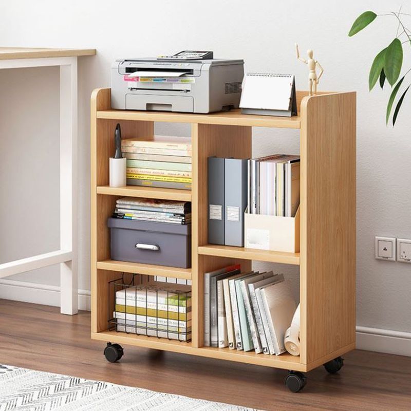 Manufactured Wood Geometric Bookshelf Modern Open Bookcase with Caster Wheels