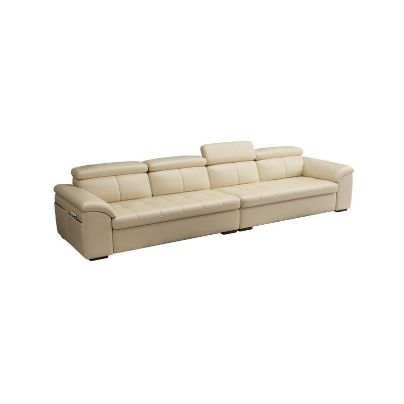 Genuine Leather Sectional Sofa 35.43"High Cushion Back Sofa with Storage,Beige