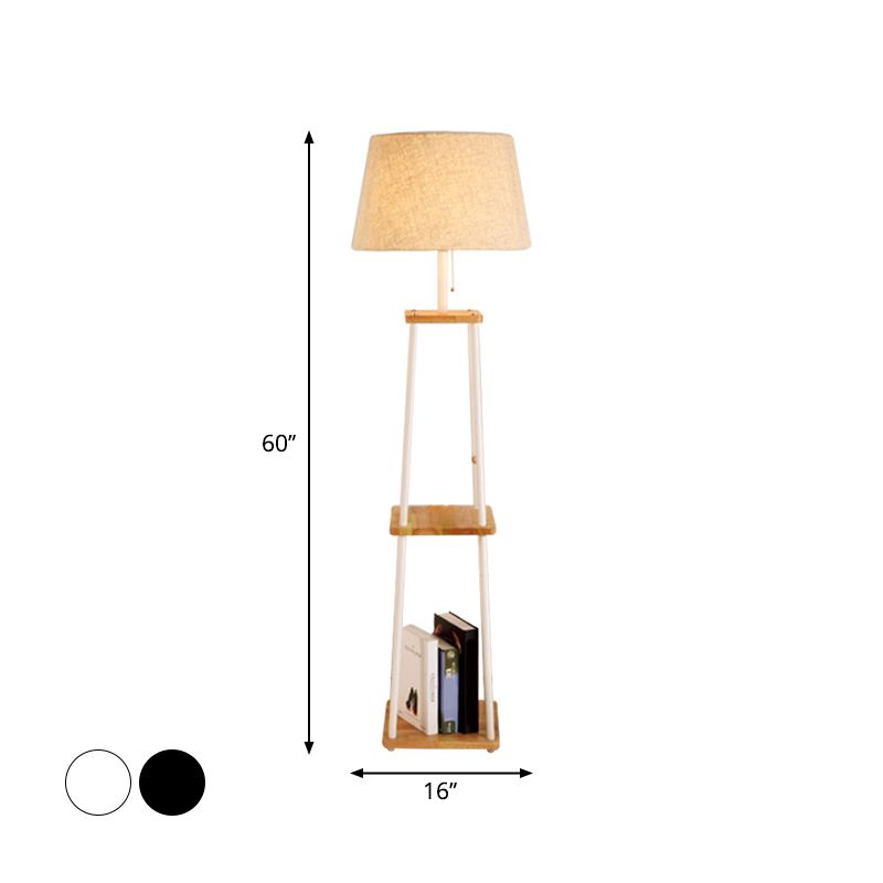 Cono de tela/tambor/luz de piso cónica moderna 1 bulbo negro/blanco/madera lámpara de pie con mesa/rejilla de almacenamiento para sala de estar