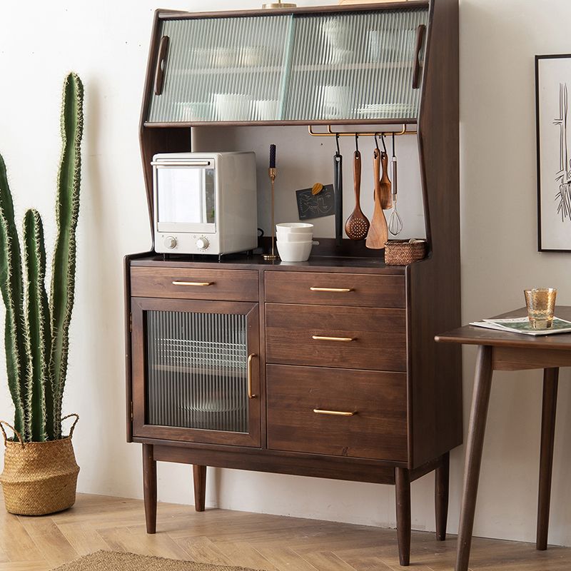 Nordic Style Pine Wood Storage Sideboard Cabinet with Glass Doors