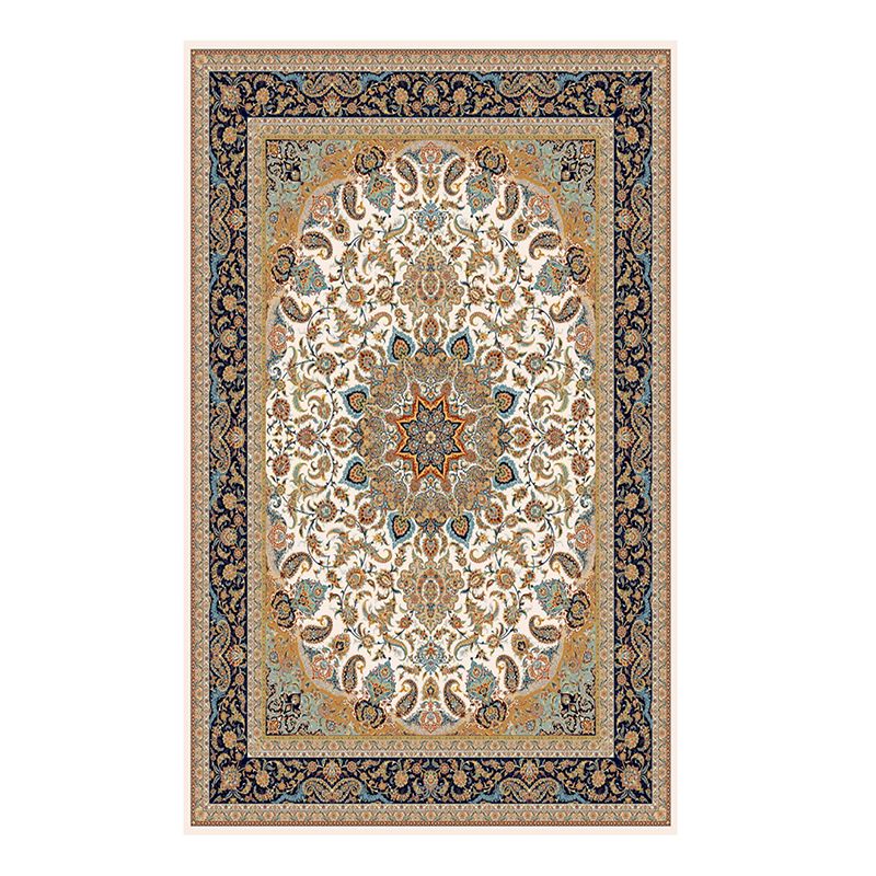 Brown Vintage Rug Polyester Medallion Rug Non-Slip Backing Rug for Home Decor