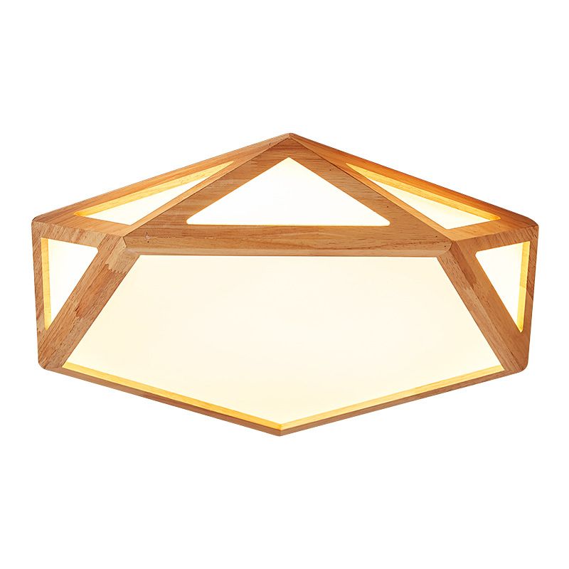 Modern Geometric Flush Mount Wood 1-Light Flush Light in Brown