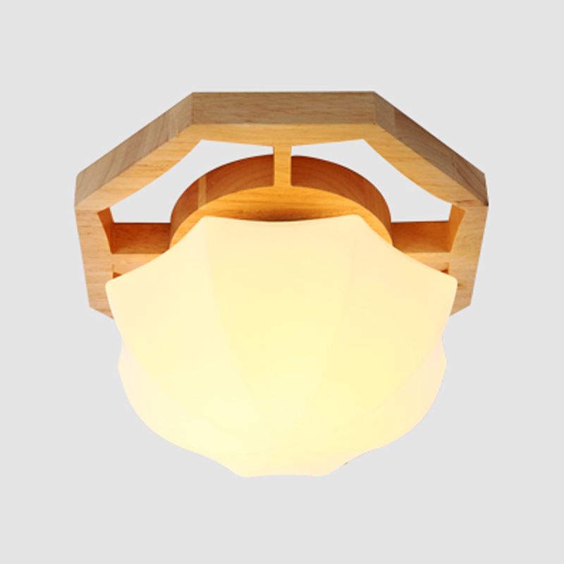 Glass Shade Ceiling Light Fixture Nordic Style Wooden Aisle Ceiling Mounted Light