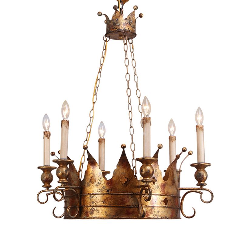 Vintage Rust Crown Suspension Kroonluchter kandelaarsvorm Lamp Post industriële stijl Verlichtingshanger in goud voor eetkamer