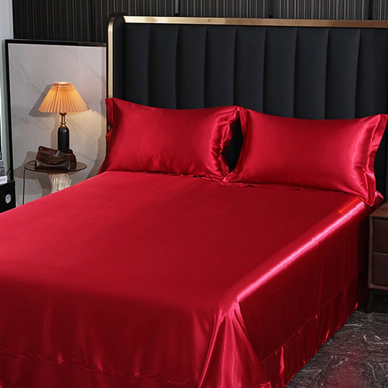 Elegant Fitted Sheet Modern Silk Ultra Soft Soild Bed Sheet Set