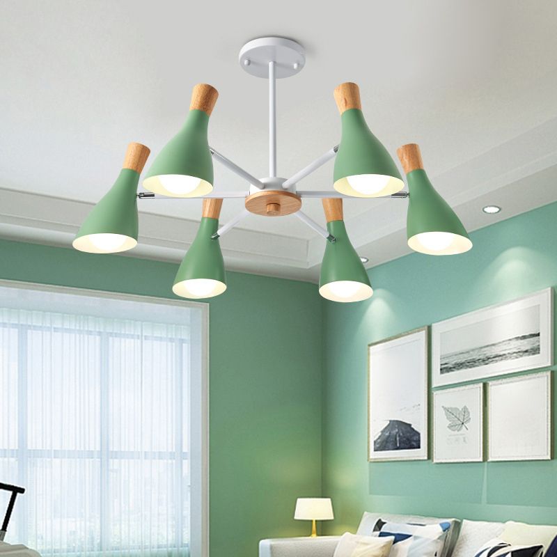IJzeren bias-gesneden fles kroonluchter lamp macaron stijl houten hanger licht voor woonkamer