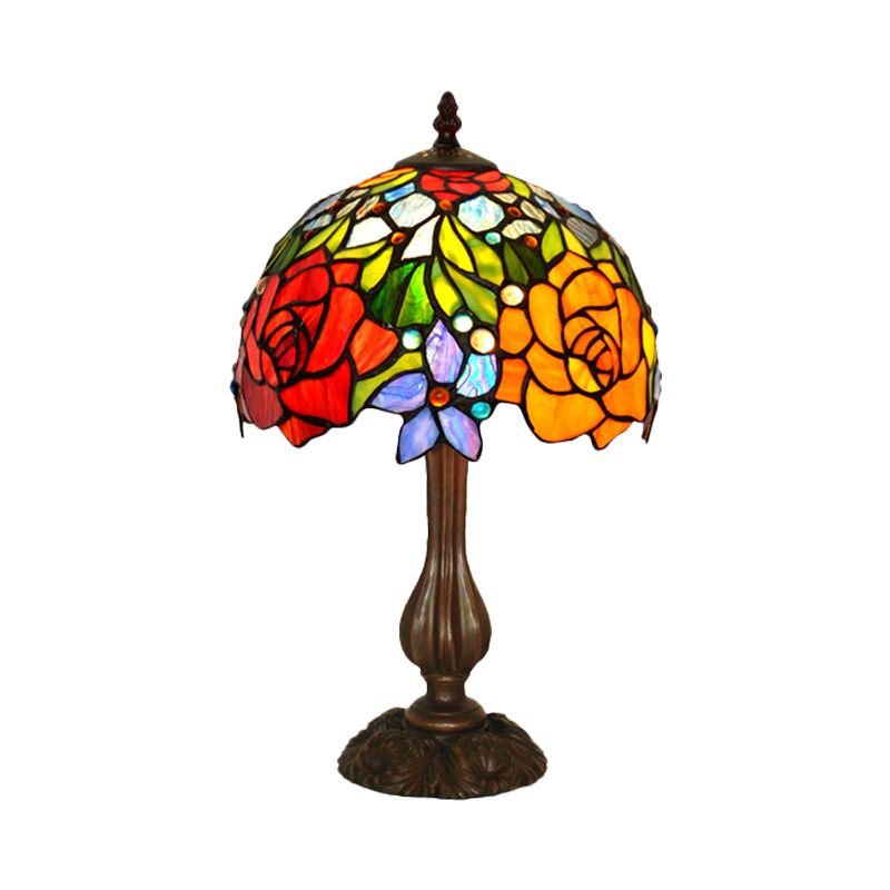 Victorian Style Blossom Table Light 1 Head Multicolored Stained Glass Night Stand Lamp