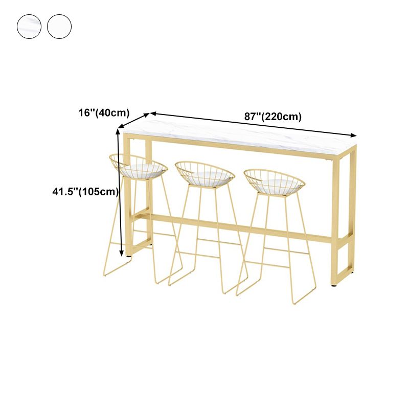 Rectangle Bar Dining Table Contemporary Bar Table with Gold Trestle Base