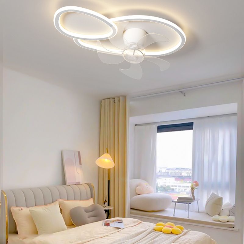 Contemporary LED Ceiling Fan Light Geometric Rotatable Fan Light Ceiling in White