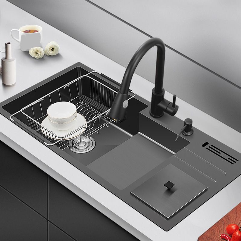 Black Stainless Steel Kitchen Sink 2 Holes Sink with Basket Strainer