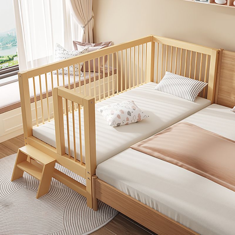 Contemporary Solid Wood Nursery Bed with Guardrail in Natural