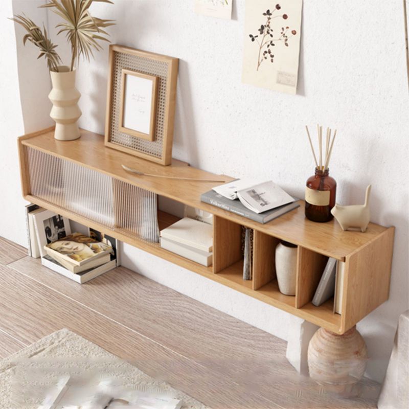 Glam Wall Mount TV Stand Console with Solid Wood Shelf for Living Room