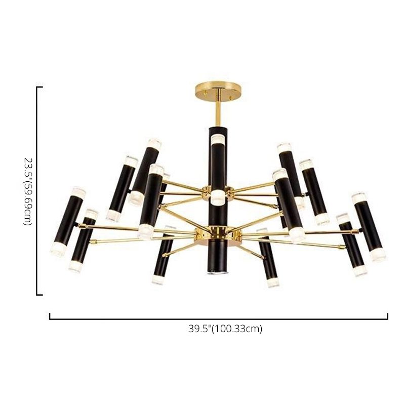 Modern Metal Radial Hanging Chandelier Light Tube Shade Suspension Light in Black