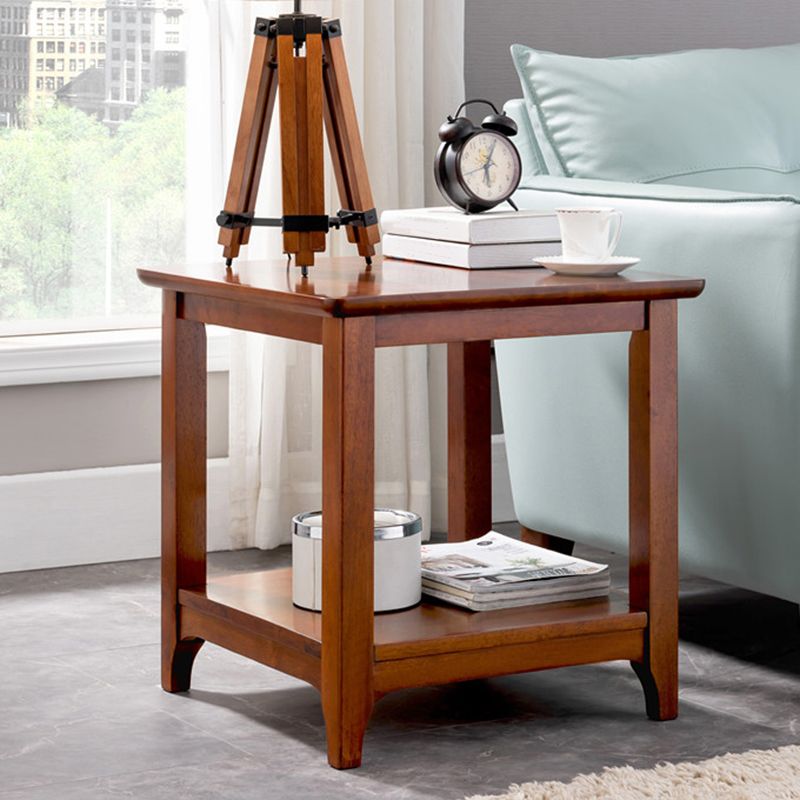 Farmhouse Solid Wood End Table Rectangular Side Table with Shelf