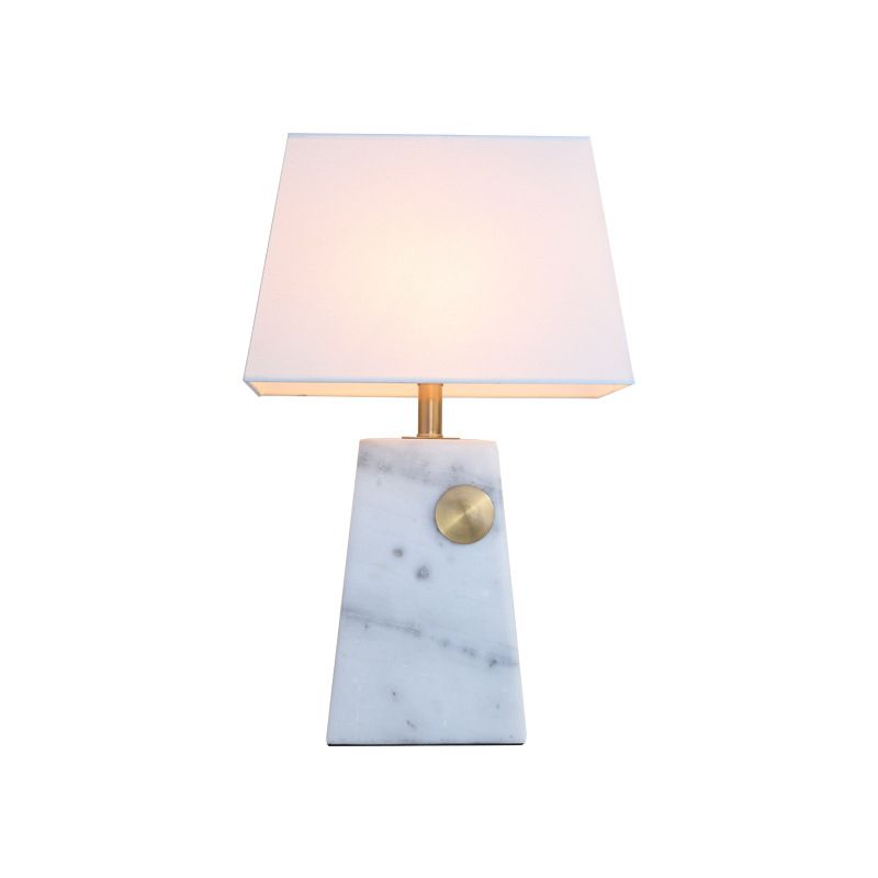 White Trapezoid Night Table Lighting Modern 1 Light Marble Desk Lamp with Fabric Shade for Bedside