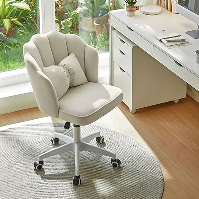 Armless Office Chair White/Pink Desk Chair with Wheels for Living Room