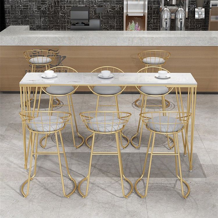 Glam Style Rectangle Bar Table Faux Marble Fixed Bistro Bar Desk