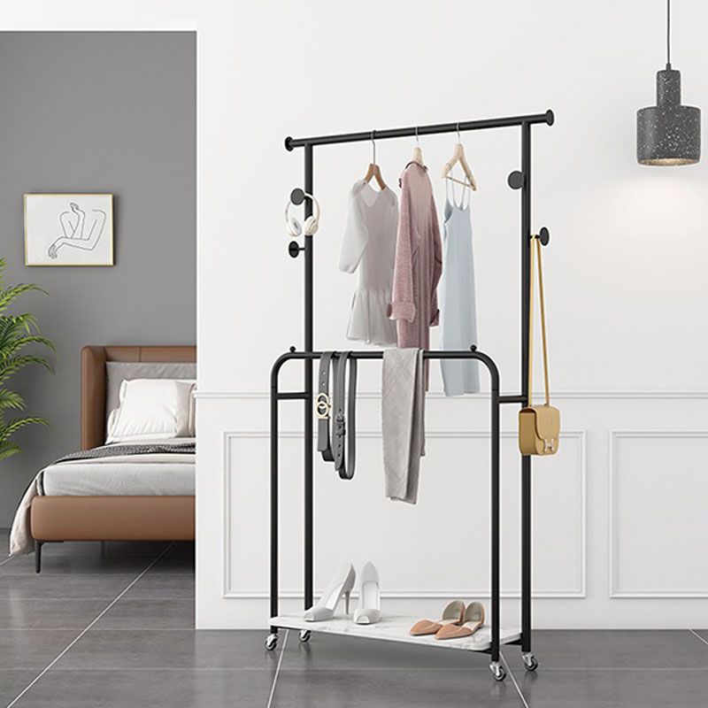 Luxurious Metallic Coat Hanger Free Standing Hooks Design Coat Rack with Universal Wheel