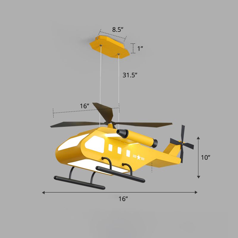 Helicopter LED Suspension Light Fixture Kids Style Metal Bedroom Chandelier Lamp