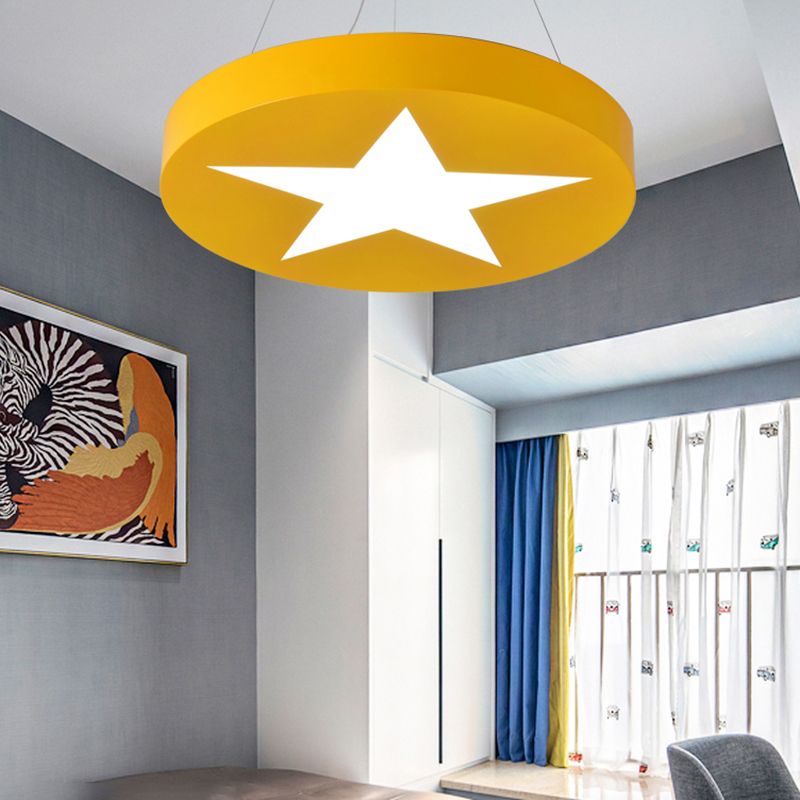 Kids Round Pendant Light with Star Metal Bright Colored Hanging Light for Office