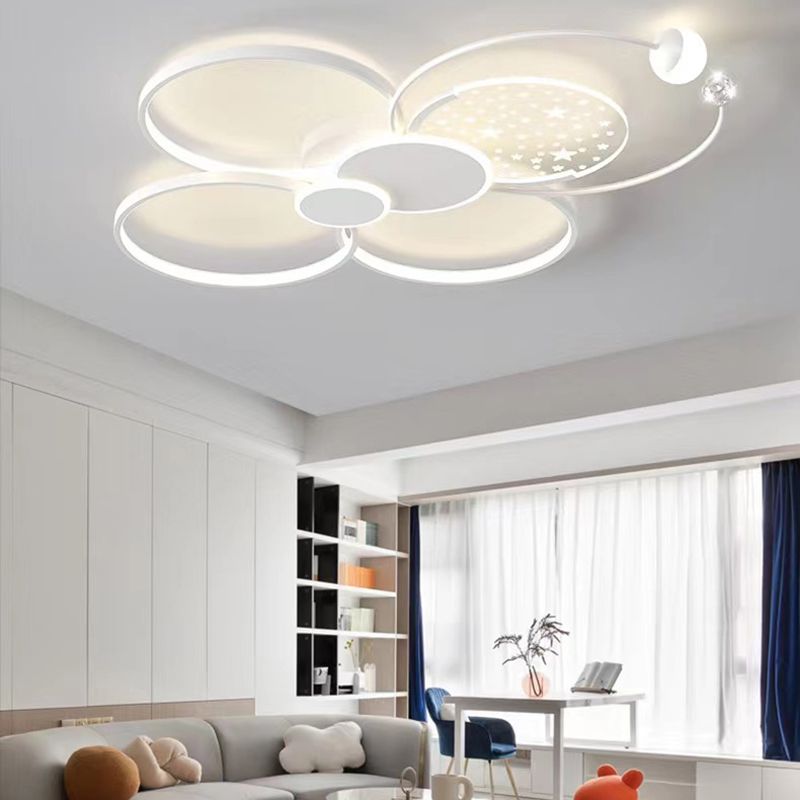 Modern LED Metal Flush Mount Circle Shape Ceiling Light with Acrylic Shade for Living Room