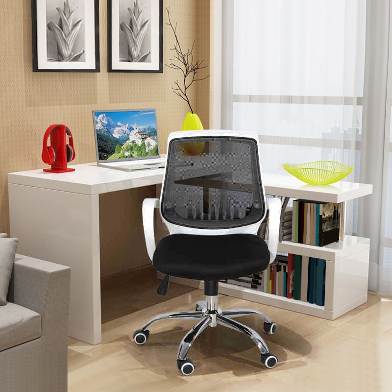 Modern Desk Chair Lumbar Support Mesh Mid-Back Office Chair in Black