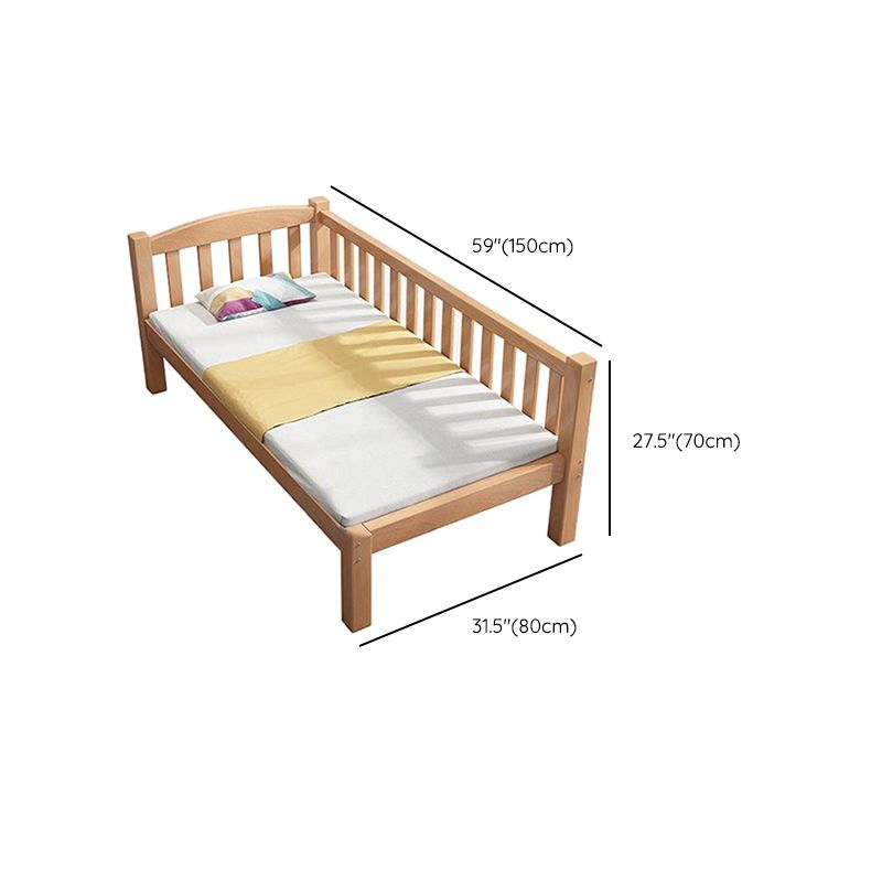 Contemporary Beech Platform Bed Slat Solid Wood Kids Bed with Guardrail