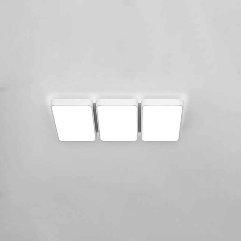 White 3-Light LED Flush Mount in Modern Minimalist Acrylic Rectangular Ceiling Light