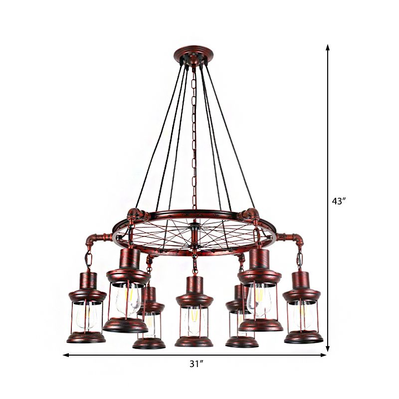 Verwitterte Kupfer 7 Lichter Kronleuchter Leuchte Küstenmetalllaterne Anhängerlampe mit Zahnrad/Kreis