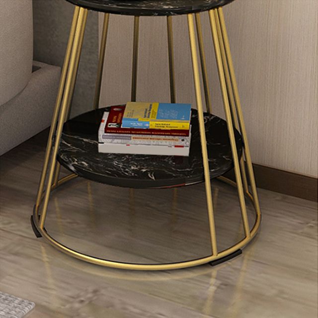 Contemporary Faux Marble Accent Table Nightstand 24.4" Tall Bed Nightstand with 2 Shelves