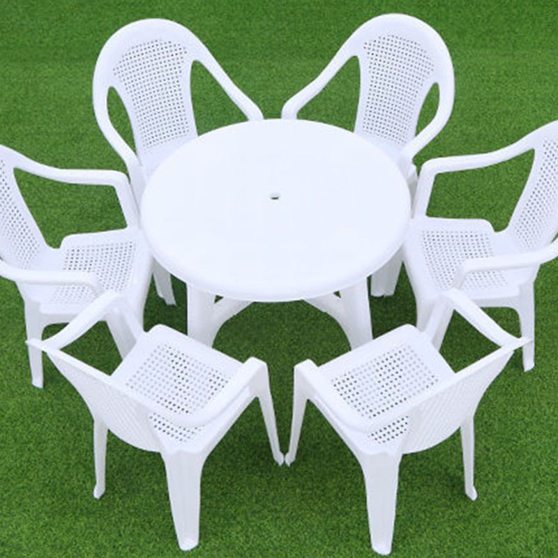 Contemporary Plastic Patio Table Round/Rectangle with Umbrella Hole for Outdoor