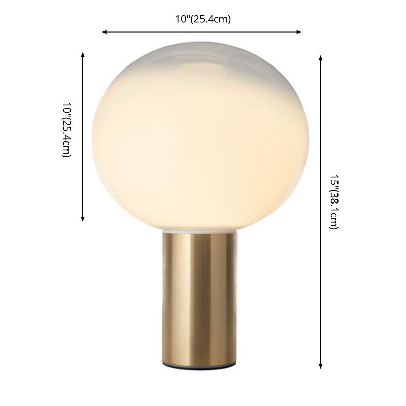 9.8 "de ancho White Glass Globe Table Lámpara Minimalismo Cilíndrico Gold Metal Base Base Luz para dormitorio