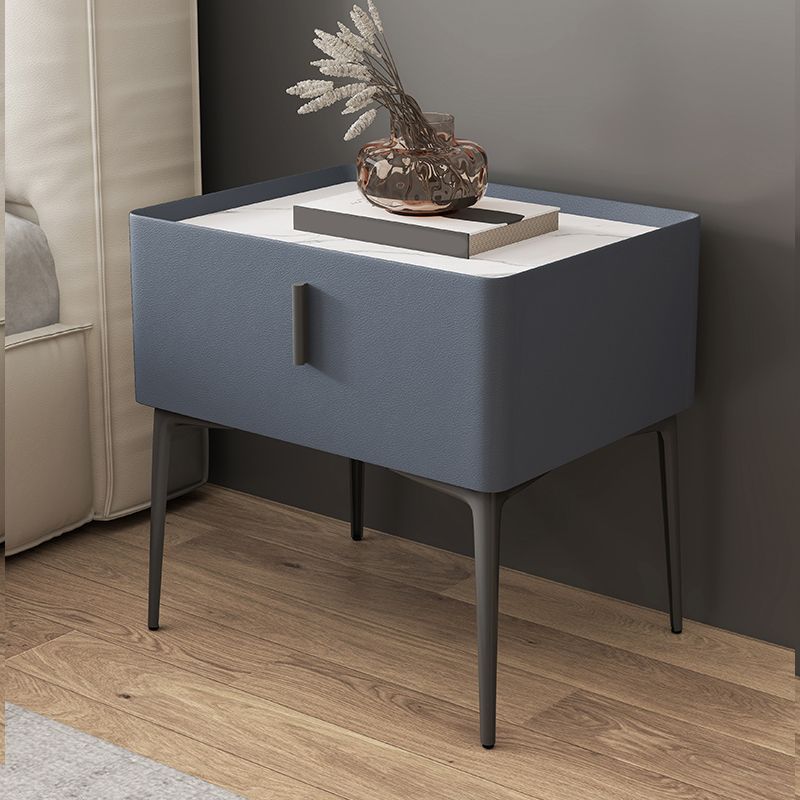 Modern Slate Nightstand Lower Shelf Bedside Cabinet with Drawer for Bedroom