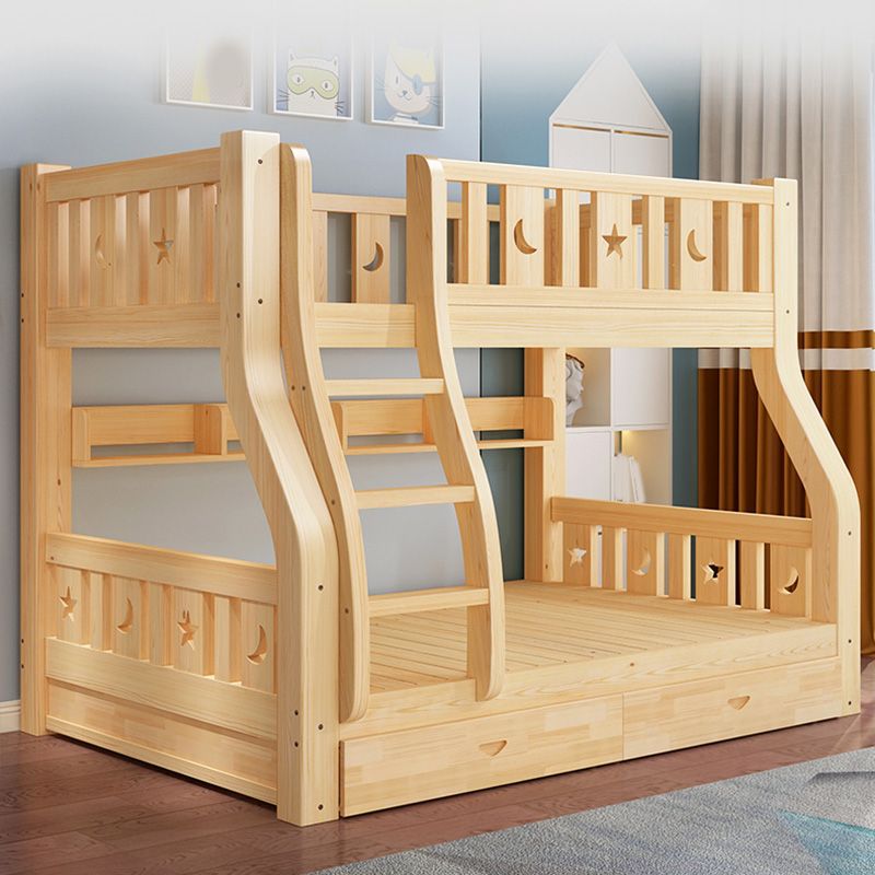 Contemporary Natural Solid Wood Bunk Bed with Built-In Ladder