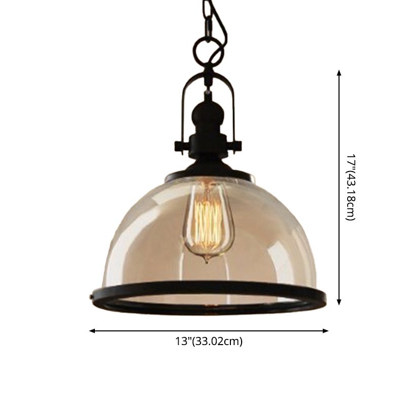 Glass Pot Shaped Suspension Lamp Industrial 1-Light Bistro Bar Pendant Lighting in Black